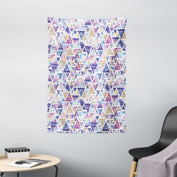 Geometric Tapestry, Abstract Triangular Space Design Vintage Universe Pattern Art Neon Like Colors, Wall Hanging for Bedroom Living Room Dorm Decor, 40W X 60L Inches, Multicolor, by Ambesonne