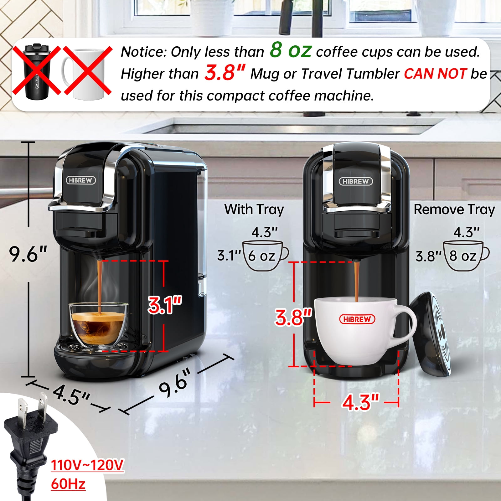HiBREW 5-in-1 Expresso Machines for Home, Compact Coffee Machine for Pods, Capsules & Espresso Powder H2B
