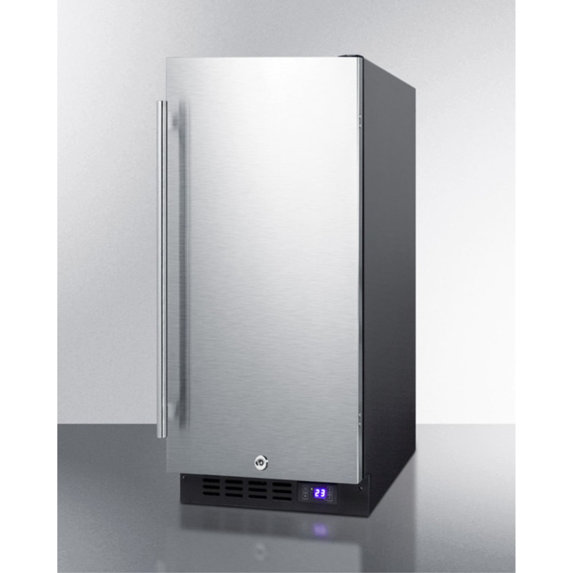 15" wide frost-free freezer for built-in or freestanding use, with reversible stainless steel door and lock