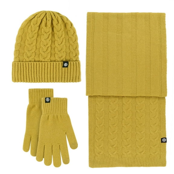 UJNDER Adults Winter Scarf Set Knit Warm Hat Long Scarf Gloves Yellow One Size