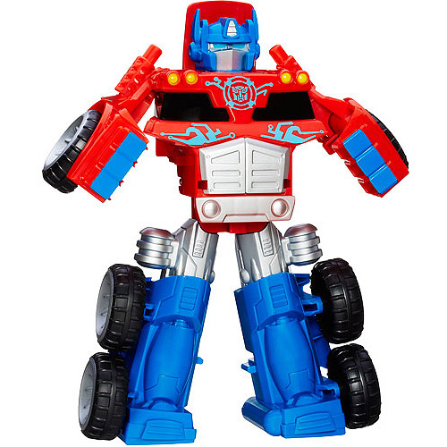 playskool heroes transformers rescue bots optimus prime racing trailer
