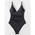 thumbnail image 4 of New Women's M-One Piece Swimsuit Deep V Neck Adjustable Spaghetti Straps Ruched Front Low Back Swimsuit, 4 of 5