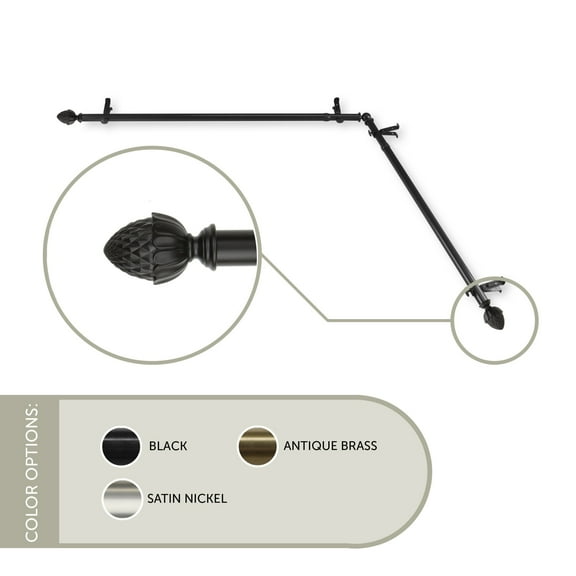 13/16 inch Cupule Corner Window Curtain Rod 28-48" - Black