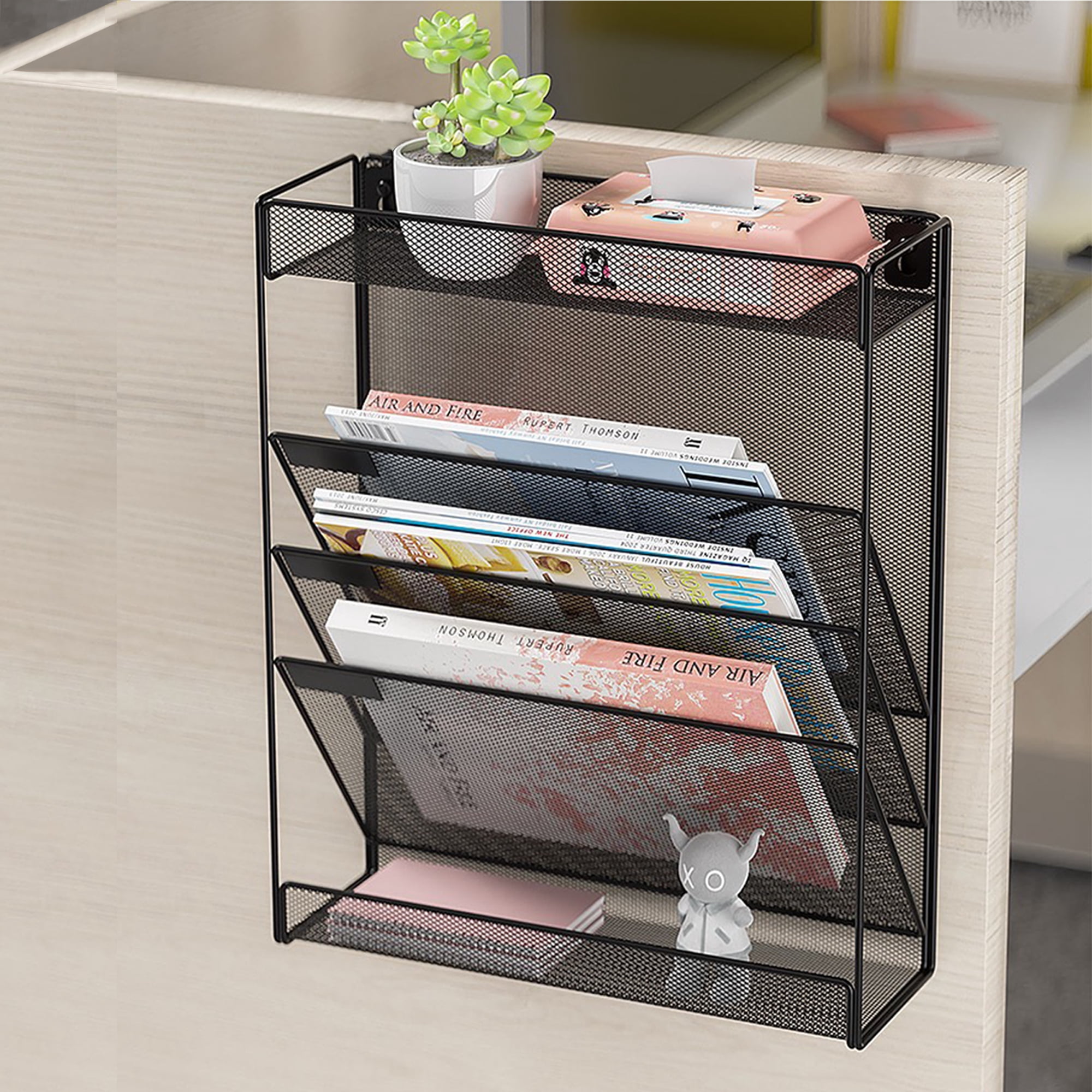 Junjian 5-Tier Black Hanging File Organizer, Wall File Organizer, Office Organizer Holder Rack, Wall Organizer for Office, Folder , Home, Class Room