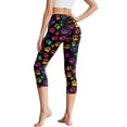 thumbnail image 2 of SCRAWLGOD Colorful Paw Print Black Soft Capri Leggings with Pockets for Women High Waist Tummy Control Crop Leggings Slim Breathable 3/4 Stretch Athletic Yoga Lounge Tights, XS, 2 of 7