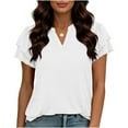 thumbnail image 2 of ClodeEU Short Sleeve Blouses Petal Ruffle V Neck Shirts ,Work Tops Busines Office Shirts White,Womens Plus L, 2 of 8