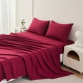 thumbnail image 2 of Beartech Polyester Bed Sheets Set 4 Piece Twin Size Sheet Set, Soft & Lightweight And Breathable Bedding Set, Fitted Sheet, Flat Sheet & 2 Pillowcases-Wine Red, 2 of 9