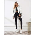 thumbnail image 5 of Zeagoo Women Letterman Jackets Satin Bomber Jacket Casual Short Biker Jacket Classic Solid Striped Fashion Coat Zip Up Windbreaker Outerwear, 5 of 8
