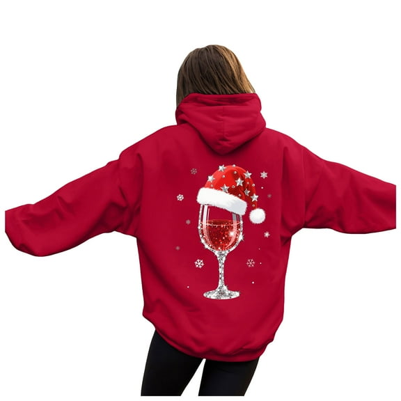 larppty Hoodies for Women Oversized Christmas Sweatshirt Loose Fit Cute Hoodie Drawstring Fall Pullover with Pocket (Red, 3XL)