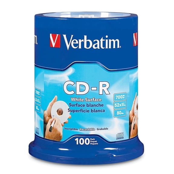 Verbatim CD-R 700MB 52X with Blank White Surface - 100pk Spindle