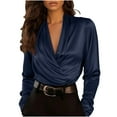 thumbnail image 2 of Uootdi Satin Blouses for Women Dressy Casual Elegant V Neck Long Sleeve Pullover Tops Dressy Business Casual Outfits for Work Office Gift, 2 of 6