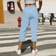 thumbnail image 5 of TaTaai Women's High Waist Linen Pants Elastic Drawstring Waistband with Decorative Ruffles Loose Straight Leg Cropped Length Casual Trousers Featuring Side Pockets Gift, 5 of 7
