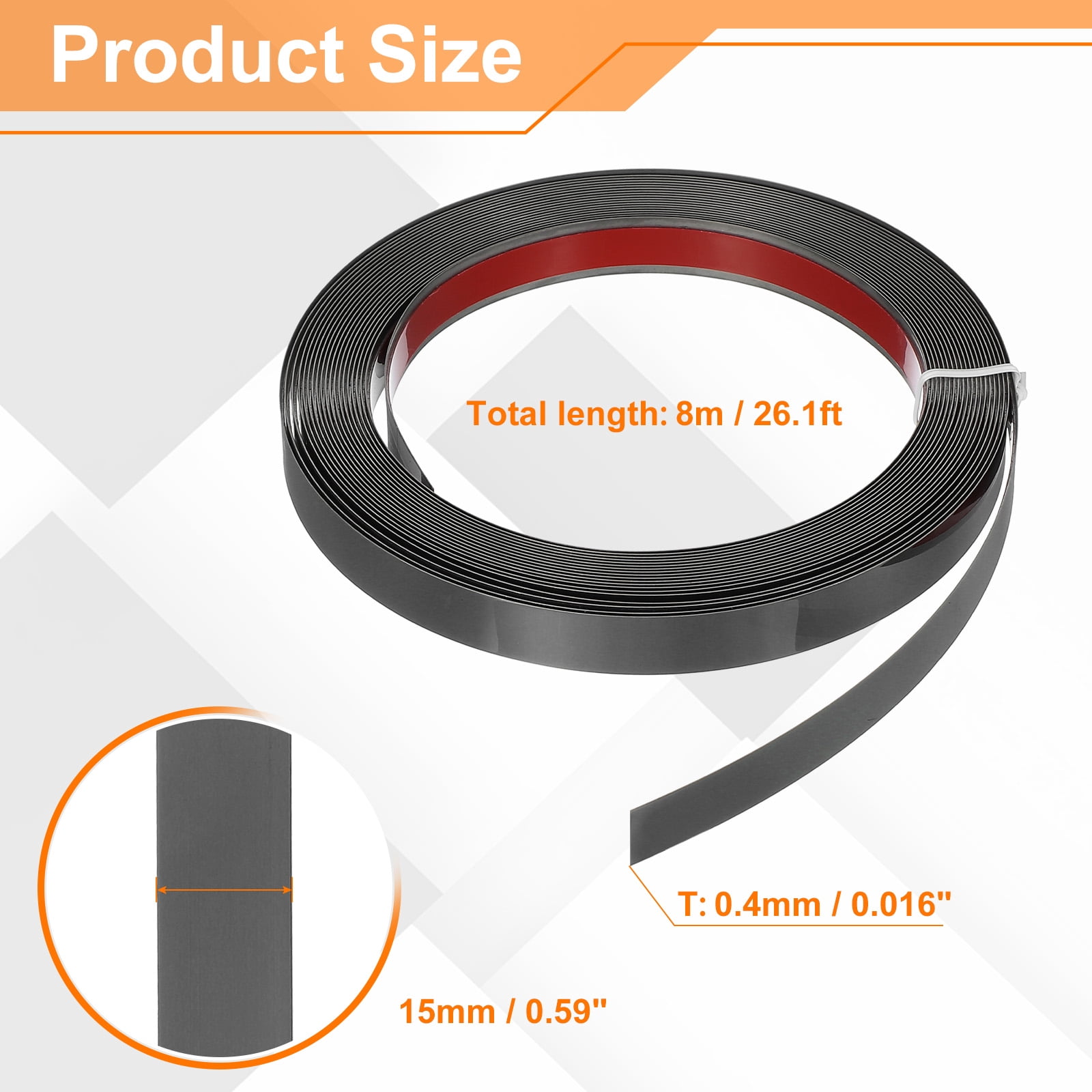 Uxcell Metal Wall Trim 26.2ft x 0.59" Peel and Stick Stainless Steel Trim, Black