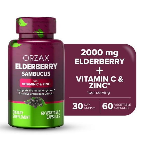 ORZAX Elderberry Capsules - Vegan, Immune Support, Antioxidants - 60 Capsules