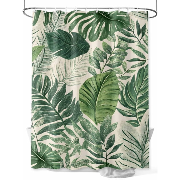 Fsddascl Tropical Leaves Shower Curtain Set - 54" x 78" Washable Bathtub Curtain with 12 Hooks, Vintage Country Summer Green Leaf Plant Waterproof Fabric Stall Shower Curtains for Bathroom/Bathtub