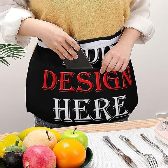 Personalized Custom Kitchen Apron, Add a Name/Logo/Photo Design, Polyester Bib Apron Adjustable with Three Front Pockets