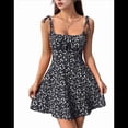 thumbnail image 1 of Vestido Bohemio Floral para Mujer, Mono con Tirantes Finos y Fruncido, Negro, Talla XL, 1 of 9