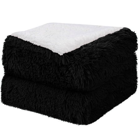Unique Bargains Shaggy Faux Fur Soft Sherpa Blanket Black Throw(50  x 60 )