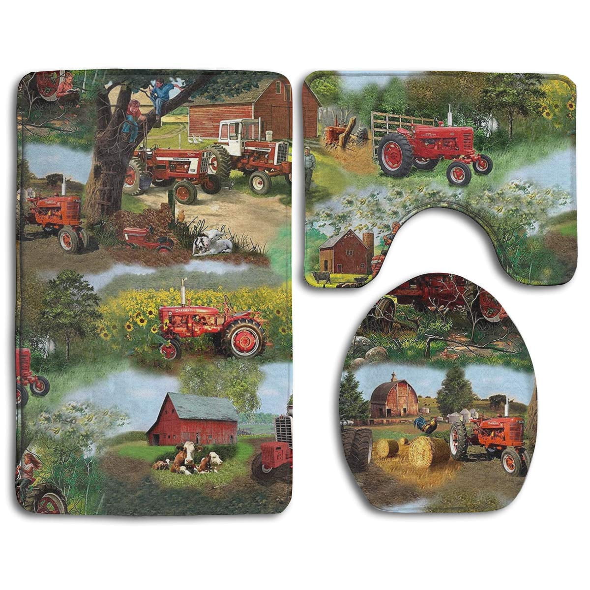 GOHAO Harvester Farmall Tractor Cotton 3 Piece Bathroom Rugs Set Bath