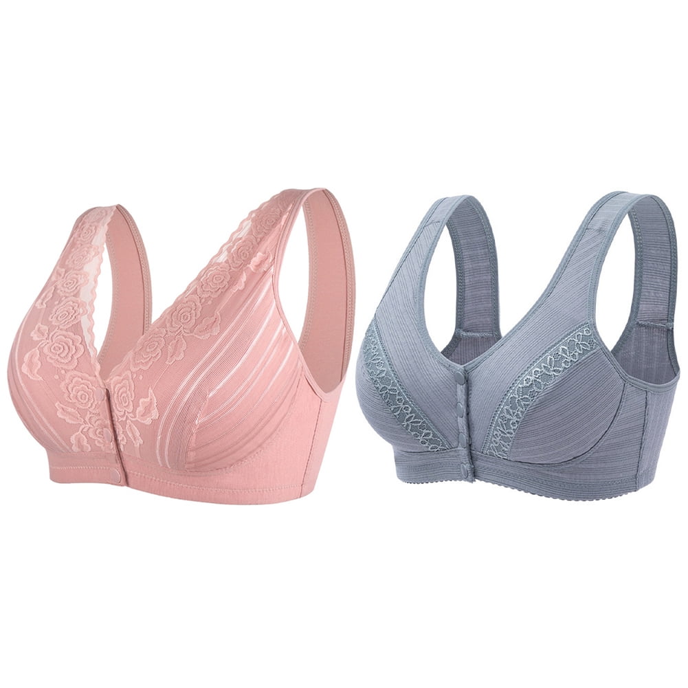 Pretty Comy 2 Pack Plus Size Front Closure Bra, Perfect Wireless Cotton ...