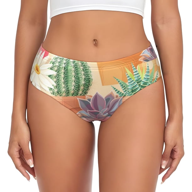 Balery Succulent And Cactus Ropa Interior de Algodón para Mujer con Dibujo – Braguitas Cómodas y Elásticas, Estilo Clásico-Large