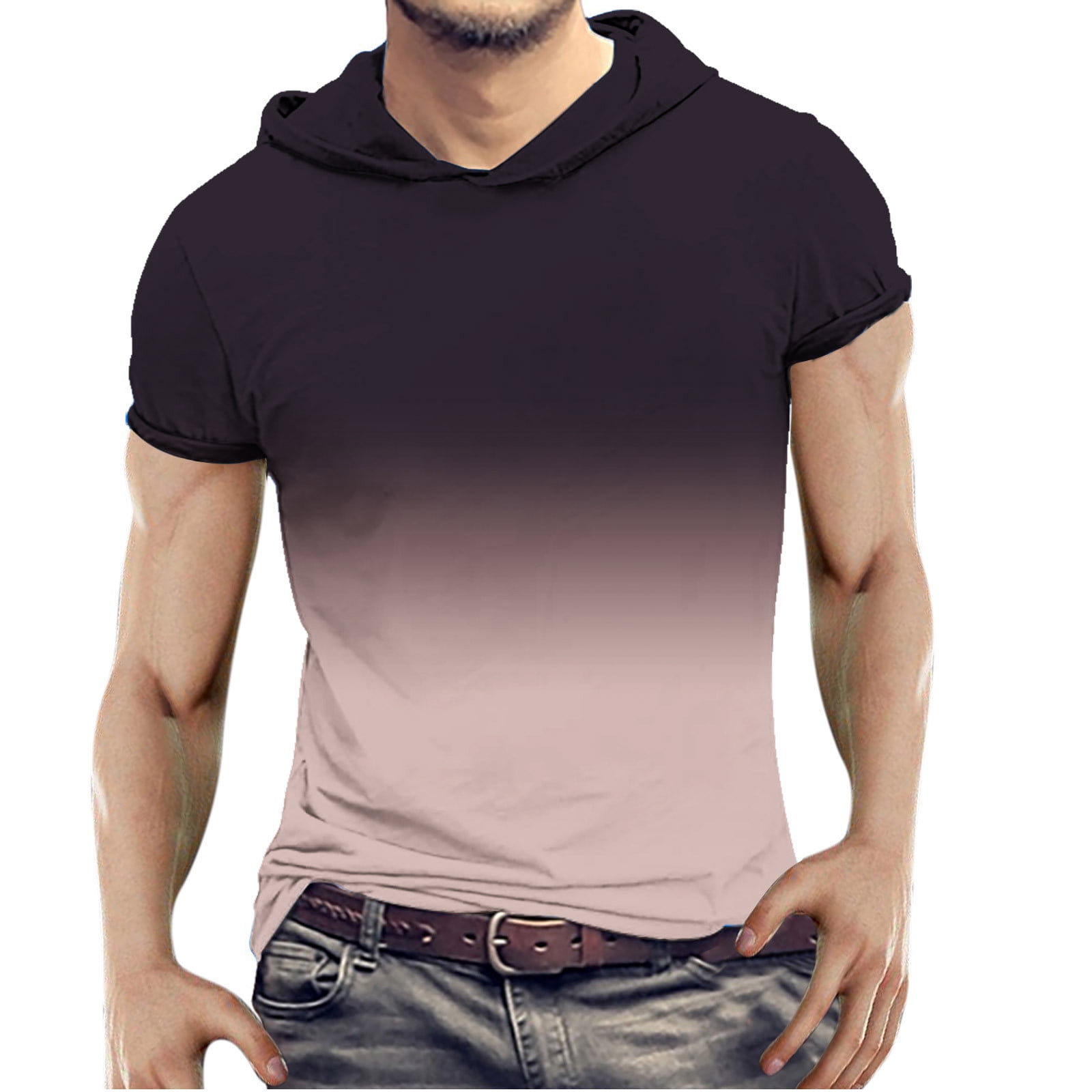 Penkiiy New Men's 3D Gradient Printed T-shirt Hooded Short Sleeve Top/shirt  Blouses Blouse for Women Short Sleeve Regular Fit Mens Floral Shirts XXXL