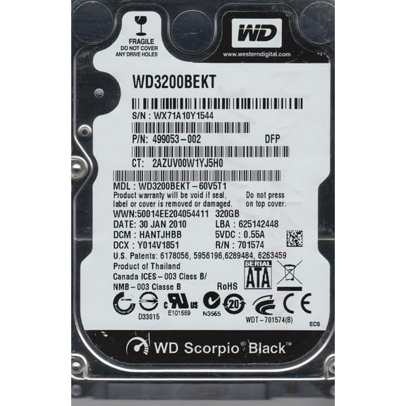 WD3200BEKT-60V5T1, DCM HANTJHBB, Western Digital 320GB SATA 2.5 Hard Drive