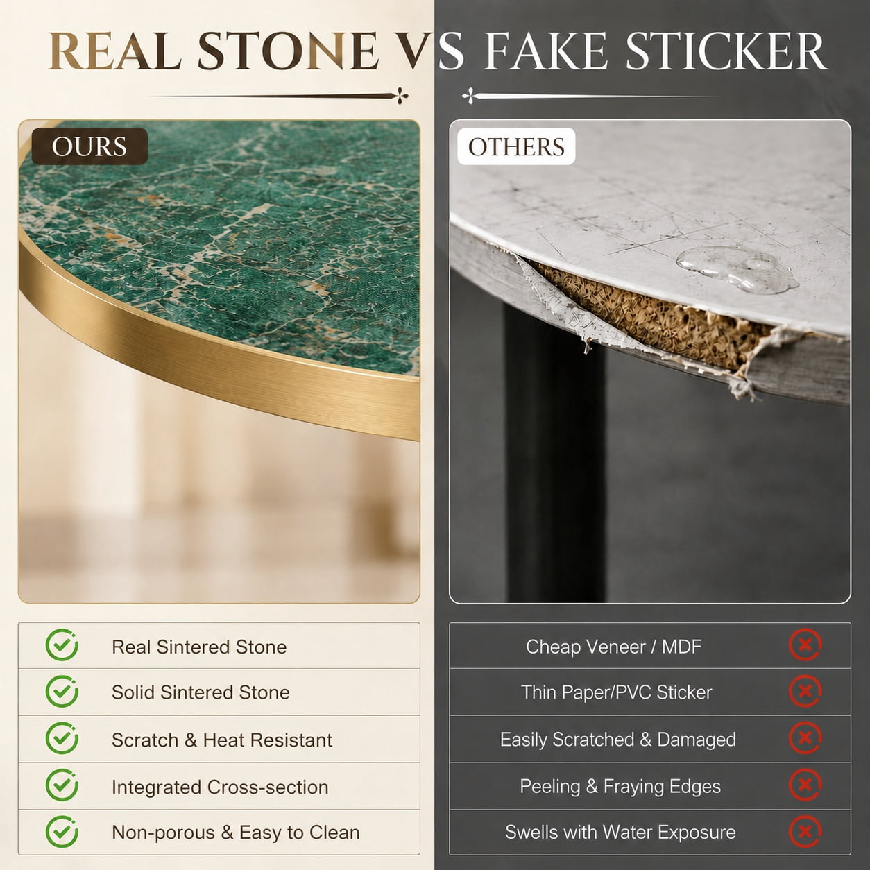 Aukfa 31.5" Round Sintered Stone Dining Table for 2-4, Kitchen Table Tulip Table with Gold Pedestal Base for Bistro Small Apartment,Jade Green Marble