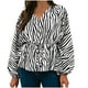 thumbnail image 1 of Moda mujer Casual impresión cuello en V manga larga otoño blusa Pullver Tops Pompotops  FGAJ15674, 1 of 9