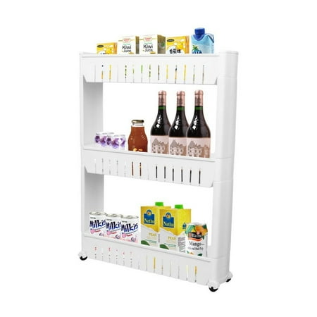 Kitchen Cabinet Storage Racks - Dazone Storage Cabinet 3 Tier with 4 Wheels Slide out Storage Cabinet Rack Tower for Limited Space in Kitchen Bathroom Laundry Room