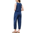 thumbnail image 3 of INSPIRE CHIC Gingham Pants Set for Women's 2 Piece Outfits Sleeveless Crop Top and Lounge Wide Leg Pants M Dark Blue, 3 of 6