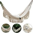 thumbnail image 5 of TOPCHANCES Hammock Hanging Swing Handmade Boho Large Brazilian Macrame Fringe 2 Person Hammock Swing Net Chair for Indoor Outdoor Patio Yard Garden, Beige, 240x150cm, 5 of 12