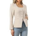 thumbnail image 4 of INSPIRE CHIC Business Casual Blazers for Women Button Down Scoop Neck Long Sleeve Office Work Blazer Jackets with Pockets S Apricot, 4 of 5