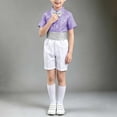 thumbnail image 4 of Xdegoge Teen Boys Sequins Dance Outfits Dance Short Sleeve Dress Shirt and Elastic Waist Shorts Set with Bow Tie Cummerbund formal Performance Costume Party Wedding Sets, 4 of 7