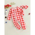 thumbnail image 3 of Cenuakty Infant Baby Christmas Footed Romper, Crutch/Plaid/Christmas Tree Print Long Sleeve Ruffled Zipper Jumpsuit + Headband, 3 of 9