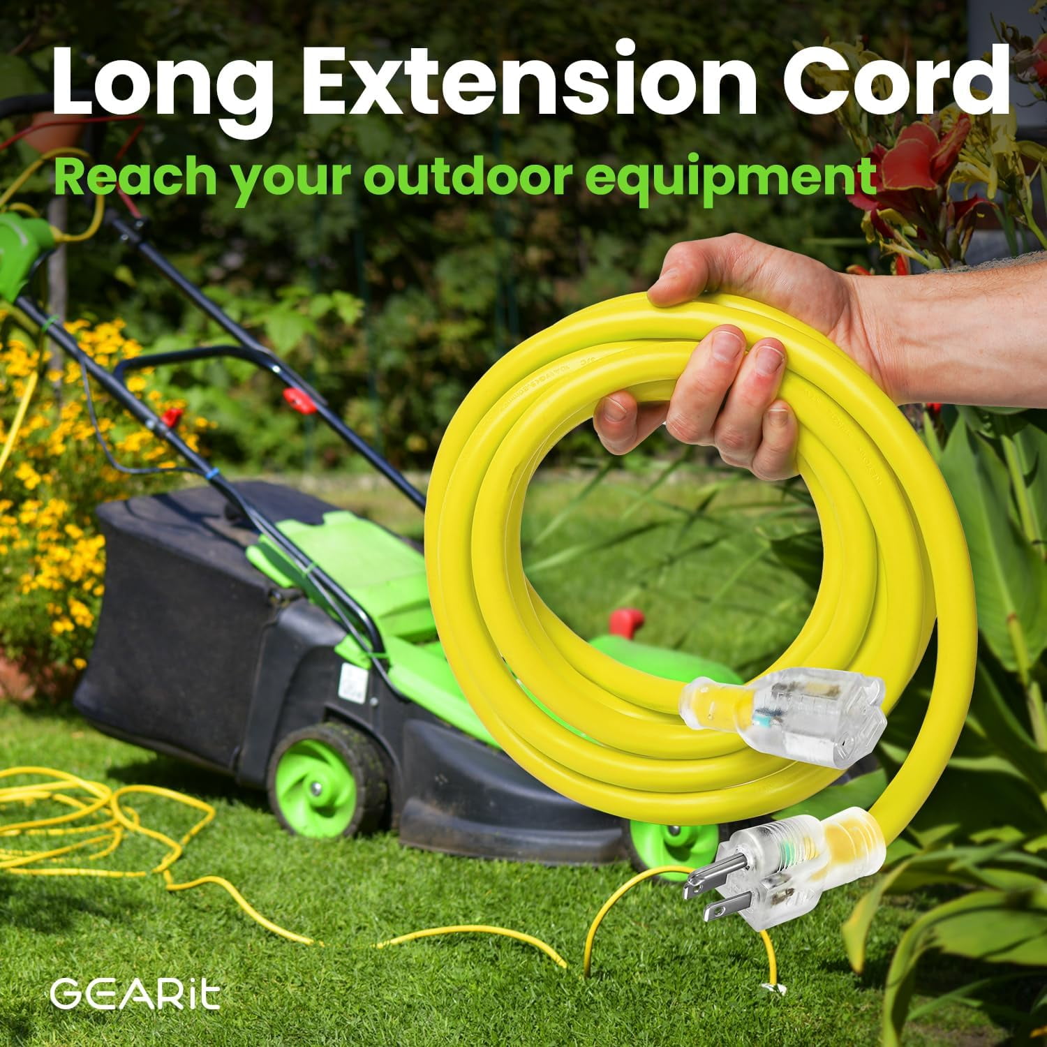 GearIT 10AWG Three Prong Outdoor Extension Cord, Heavy Duty, Indoor and Outdoor, Weather Resistant, 100 ft