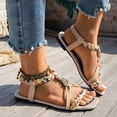 thumbnail image 3 of Beach Sandals Women Braided Band Square Open Toe Slingback Flat Shoes Casual Nonslip Bohemian Beaded Walking Shoes Beige Size 7.5, 3 of 6