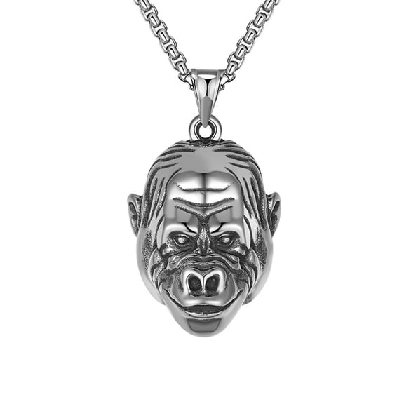 PAURO Men's Stainless Steel Vintage Gothic Zodiac Monkey Gorilla Charm Necklace Animal Jewelry