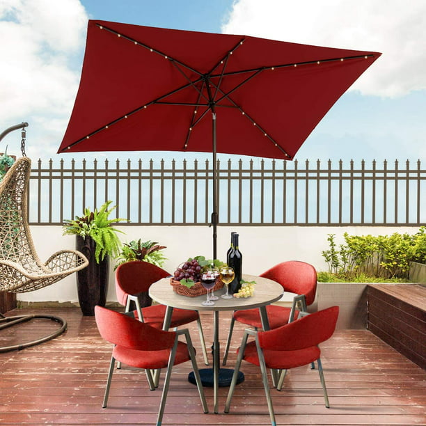 Rectangular 6 5 X 10ft Patio Umbrella, Red Rectangular Patio Umbrella With Solar Lights