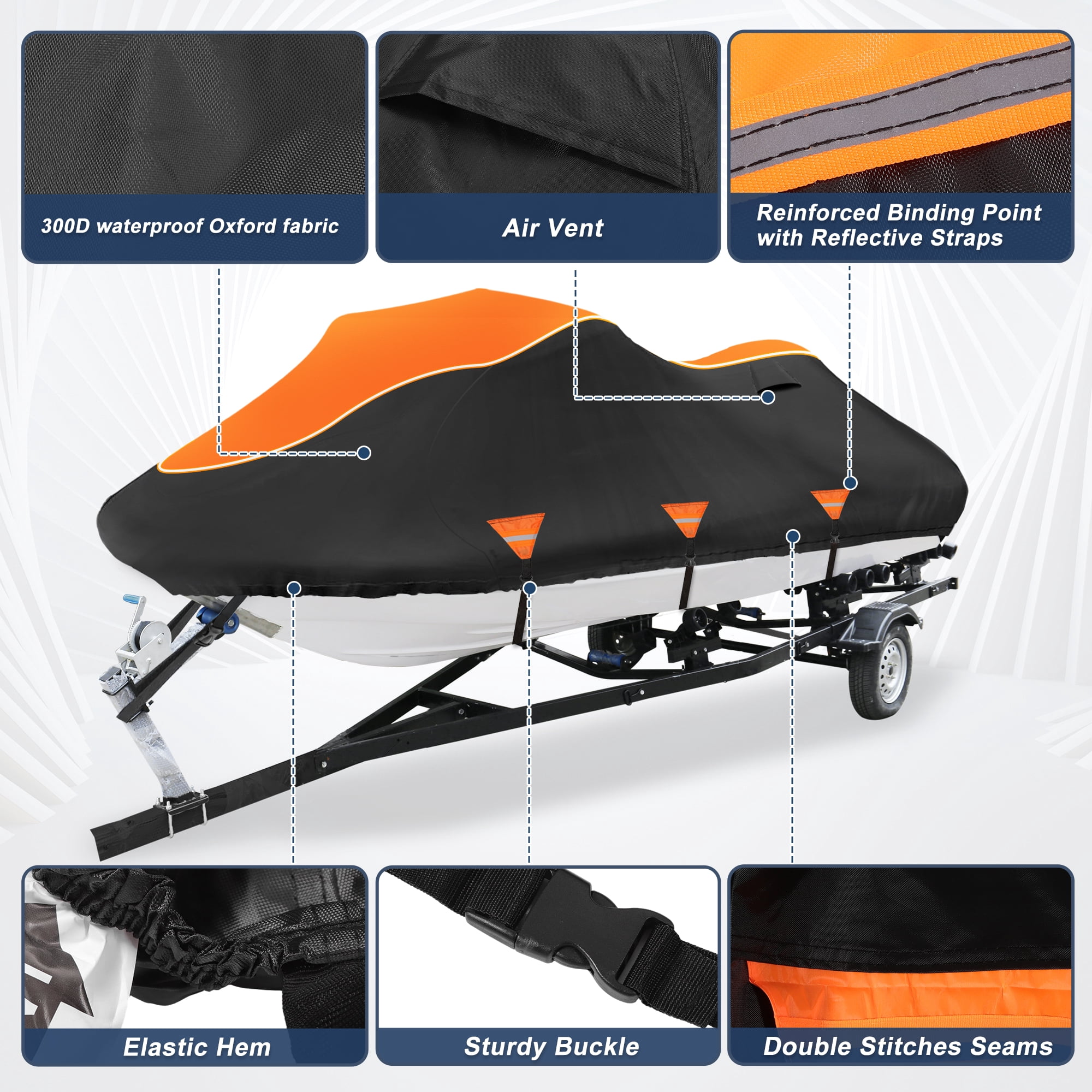 Unique Bargains Heavy Duty 420D Oxford Anti-UV Cover for Jet Ski with Storage Bag Style A