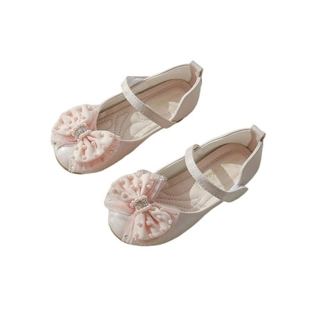 

Ritualay Kids Mary Jane Magic Tape Flats Comfort Princess Shoe Sweet Non-slip Flat Shoes Party School Lace Bowknot Loafers Pink 12C
