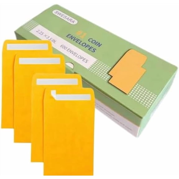 Money Envelopes, Brown Kraft Coin Envelopes, Small Parts Envelope with Gummed Flap for Seed, Cash, Budgeting (Pack of 600)$$Office