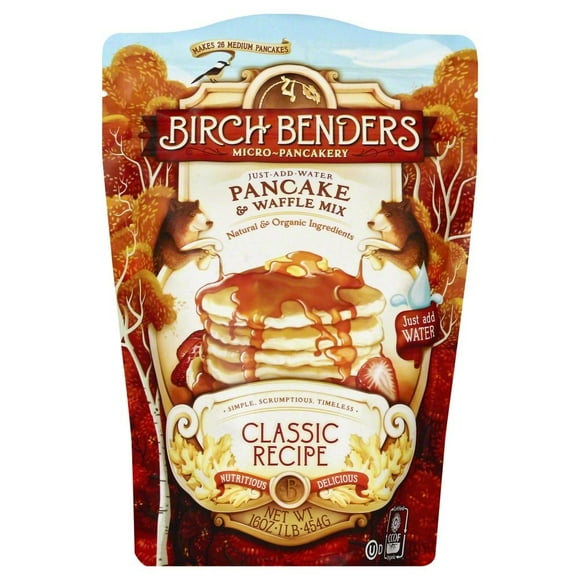 Organic Pancake and Waffle Mix, Classic Recipe by Birch Benders, Whole Grain, Non-GMO, Just Add Water, 16oz (Packaging may vary)