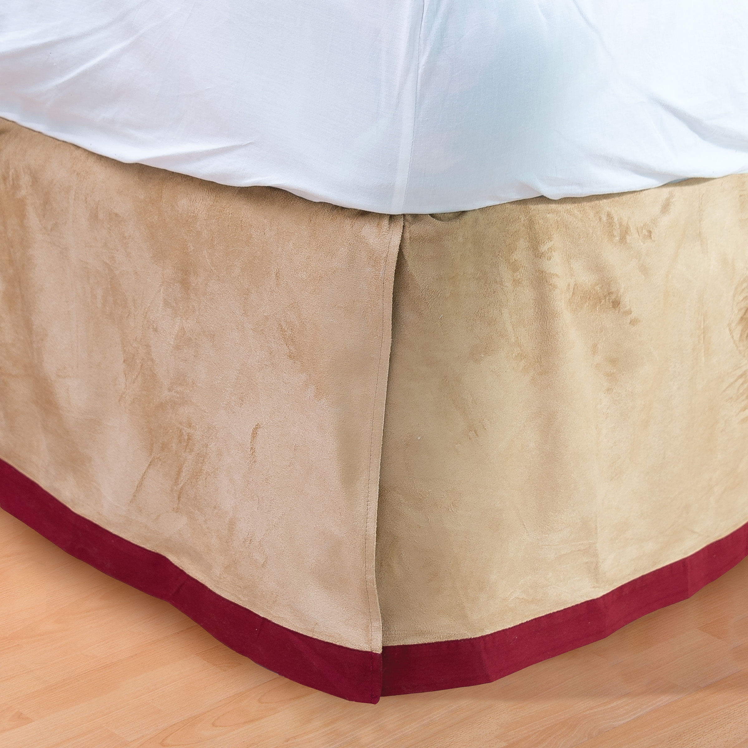 Tan Faux Suede Red Twin Bed Skirt, Red Twin Bed Skirt