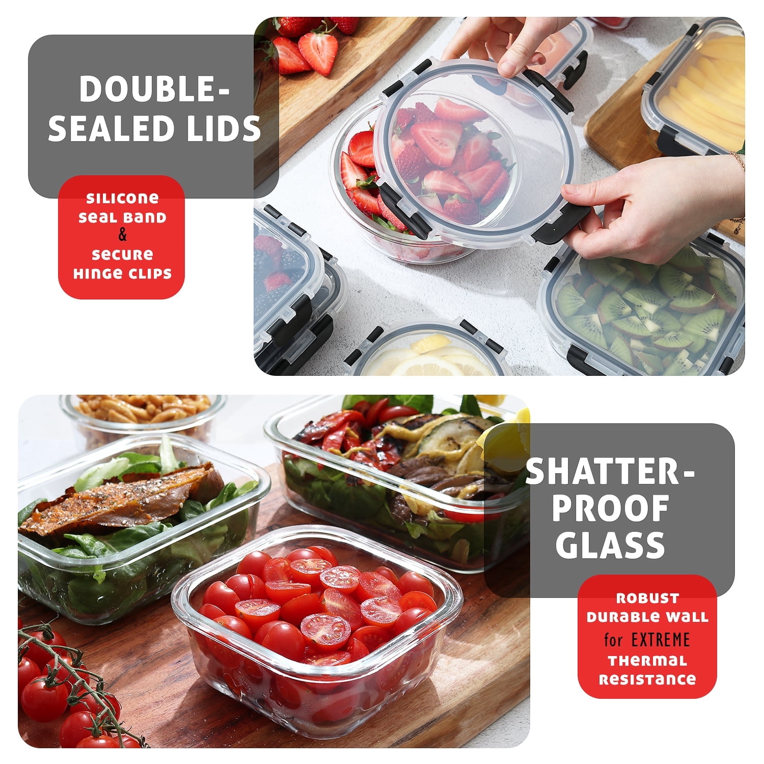 24 Piece Glass Food Storage Containers with Lids Leak Proof Airtight Bento Lunch Boxes,Oven & Freezer Safe Kitchen Storage Set(12 Containers+12 Lids)