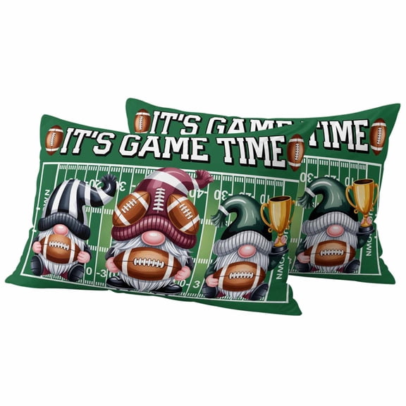 Fall Rugby Outdoor Waterproof Pillow Covers, Modern Abstract Gnomes Green Decorative Rectangle Throw Pillowcase Sofa Cushion Sham for Patio/Couch/Chair, 20"x12" 2 Pack