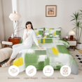 thumbnail image 3 of Manfei Abstract Brushstroke Twin Comforter Sets, Green Yellow Plaid Bedding Set, Green Yellow, Gray Reversible 2-Piece, 1 Comforter and 1 Pillowcase, 3 of 6