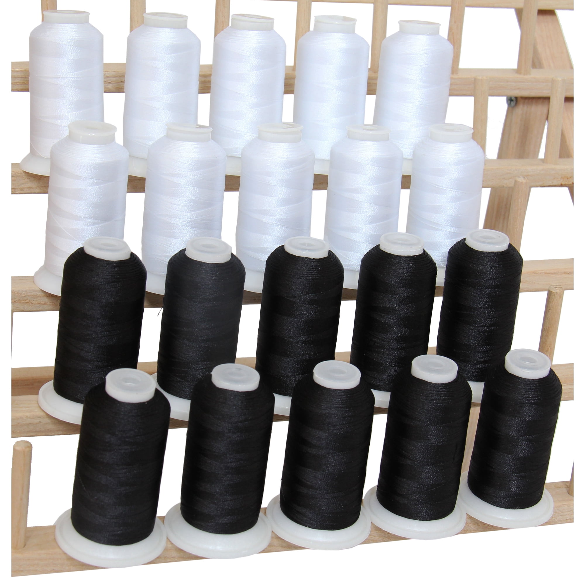 Threadart 20 Spool Polyester Embroidery Machine Thread Black & White | 1000M Spools 40wt | For Brother Babylock Janome Singer Pfaff Husqvarna Bernina Machines - 10 Sets Available