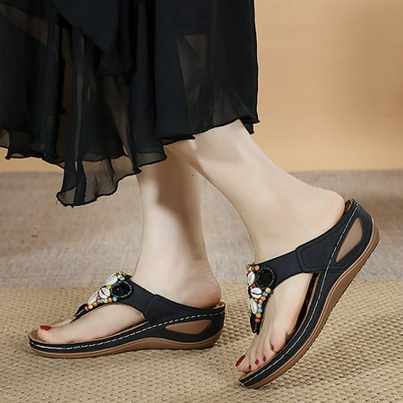 

LEEy-World Womens Sandals Women Sandals with Arch Support Casual Summer Flip Flops Thick Heels Thong Shoes Slip On Comfortable Outdoor Walking for Womens