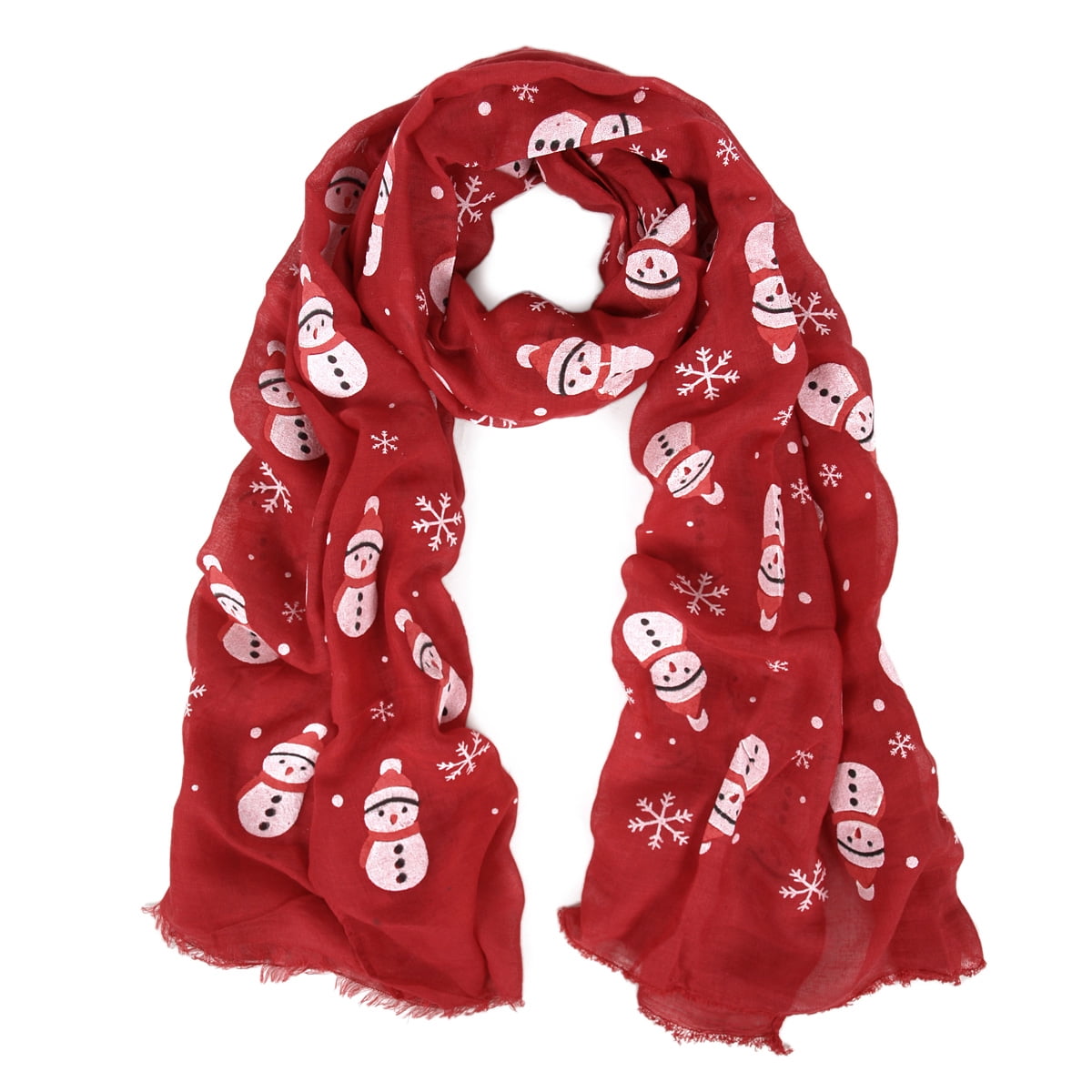 Holiday Christmas Snowman Snowflake Print Winter 3D Patterned Scarf